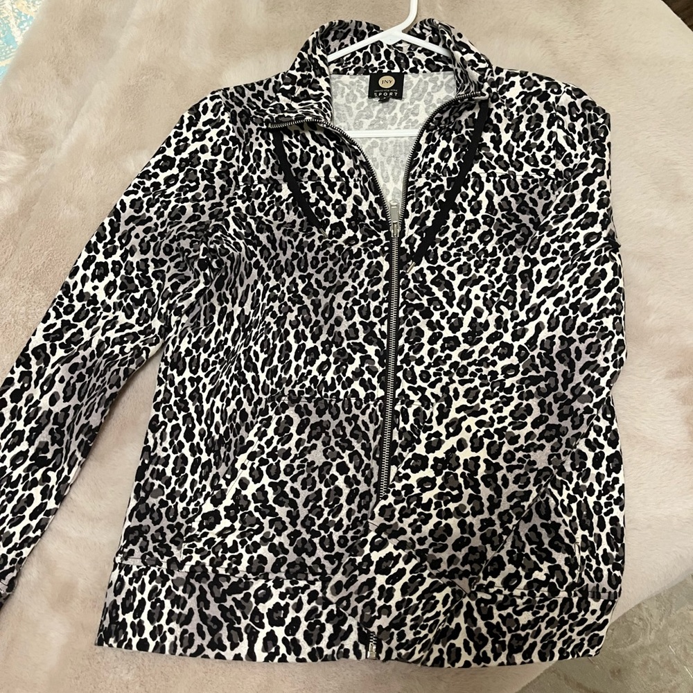 Jones New York Black and White Leopard Print Sweater